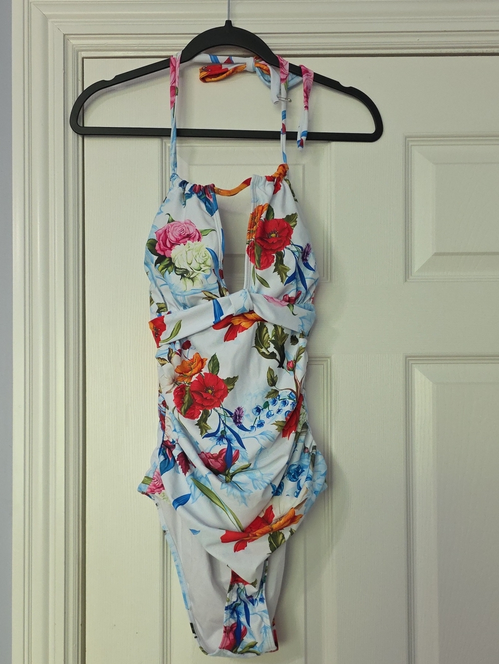 Floral One-Piece Swimsuit in White with Multicolor Blooms